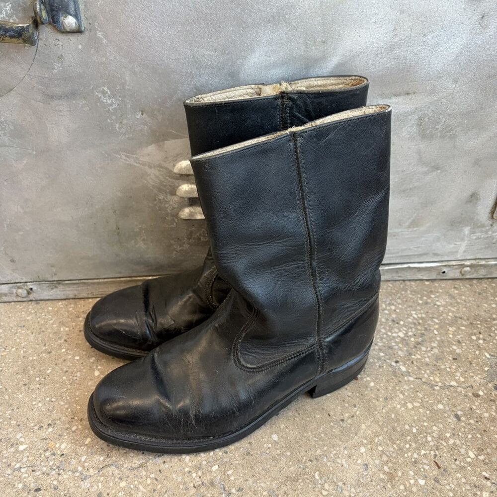 Vintage 80s Black Leather Western Campus Boots 6.5